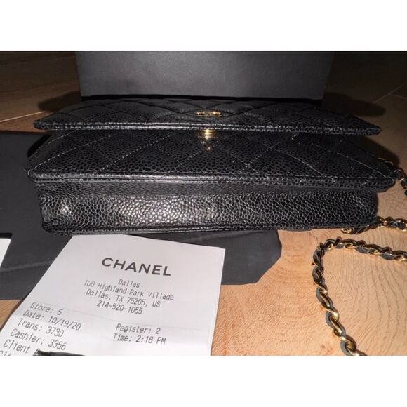 CHANEL CLASSIC BLACK CAVIAR LEATHER WOC WALLET ON THE CHAIN CROSSBODY BAG - Picture 4 of 14